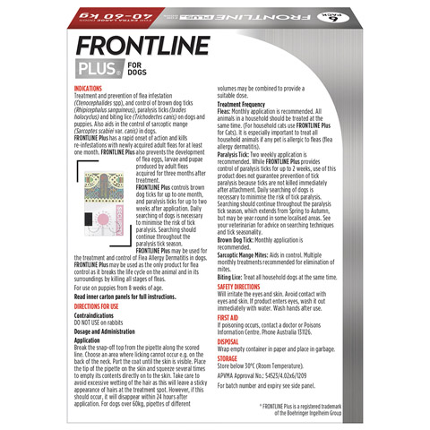Frontline Plus dog extra large back
